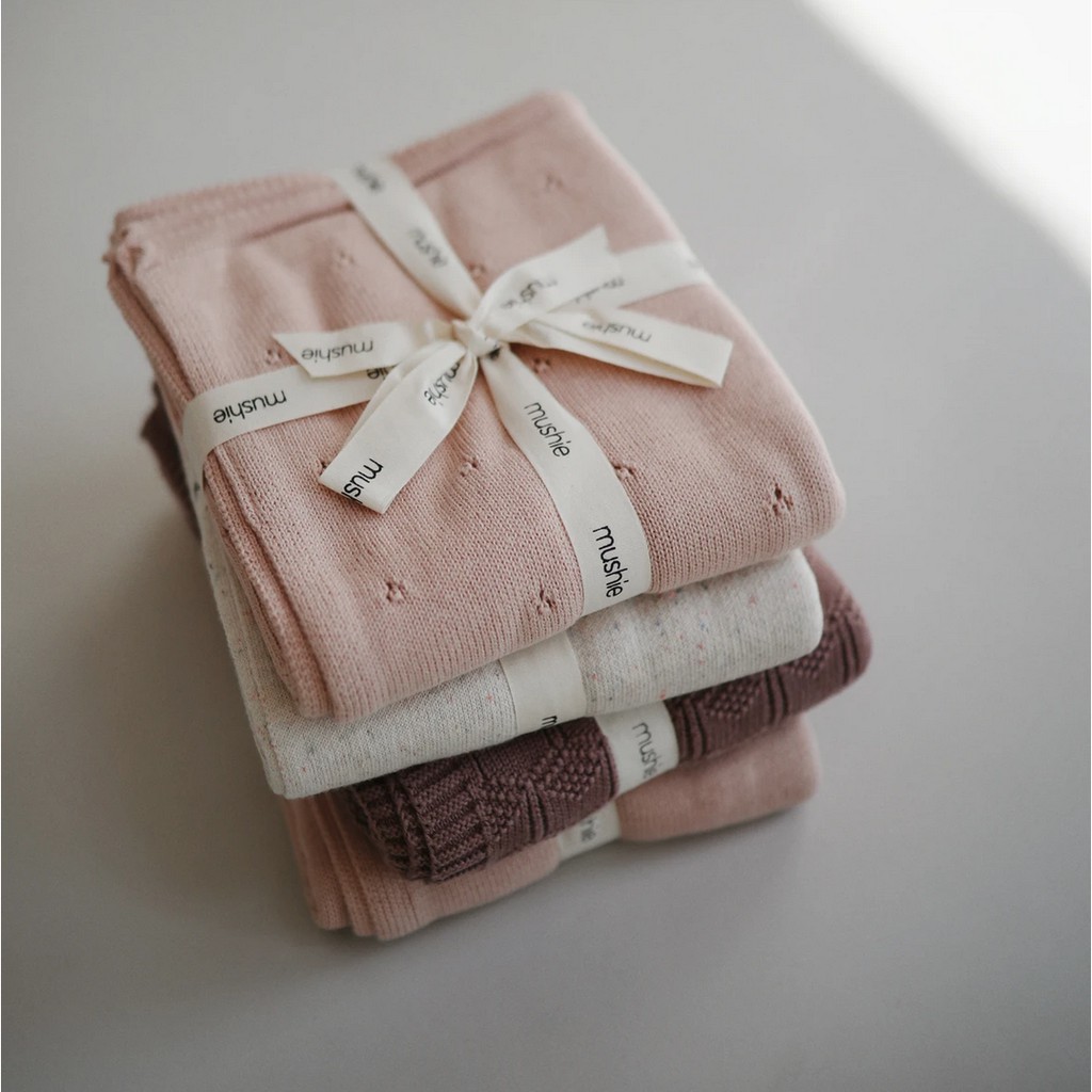 Mushie Knitted Blanket - Baby Blankie Selimut Rajut Anak Bayi Kids Textured Boho Neutral Knit Kid