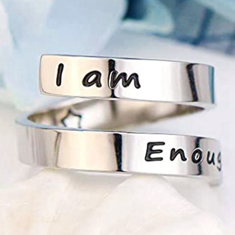 Fashion Titanium Steel Rings Rose Gold Ring I Am Enough Awareness Rings Inspirational Daily Reminder Jewelry Strength Gifts