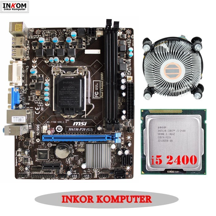 Motherboard Mainboard Mobo LGA 1155 H61 MSI + Core i5 2400 + Fan