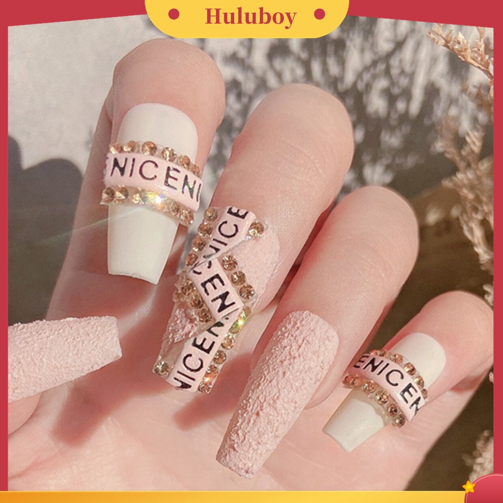 Huluboy Huluboy♡ 12 Pcs Stiker Kuku Motif Tulisan Glitter Anti Jatuh Untuk Dekorasi Nail Art