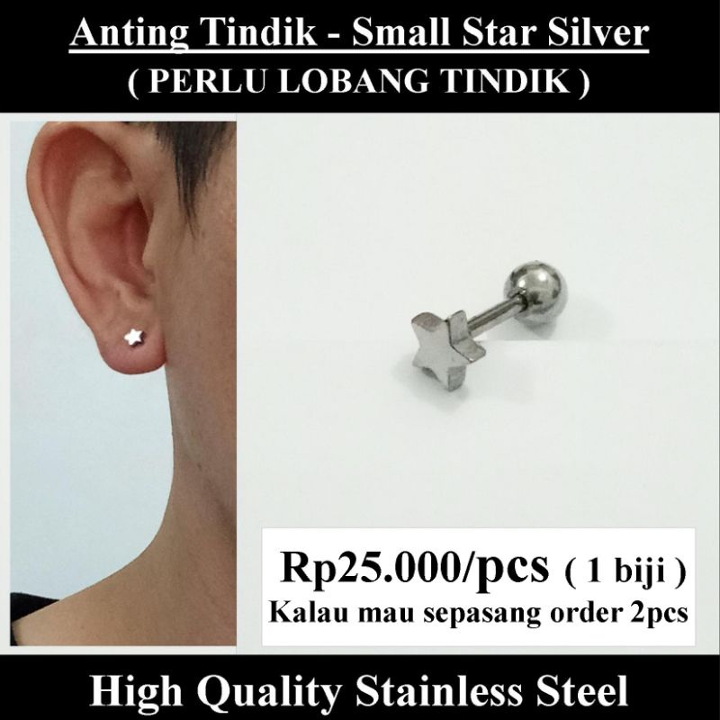 Anting Tindik Cowok Pria - Small Star Silver / Bintang Kecil Silver