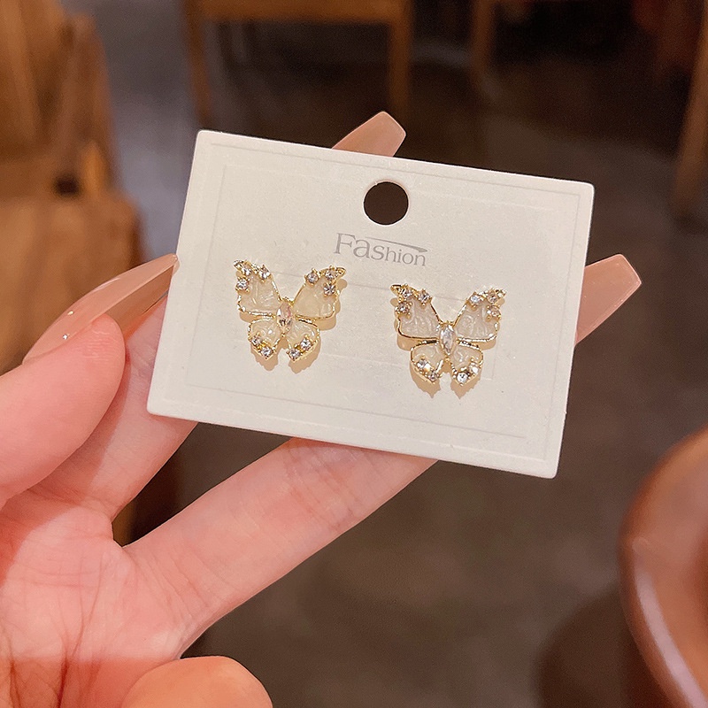 Anting Stud Desain Kupu-Kupu Bahan 925 silver needle Untuk Wanita Butterfly