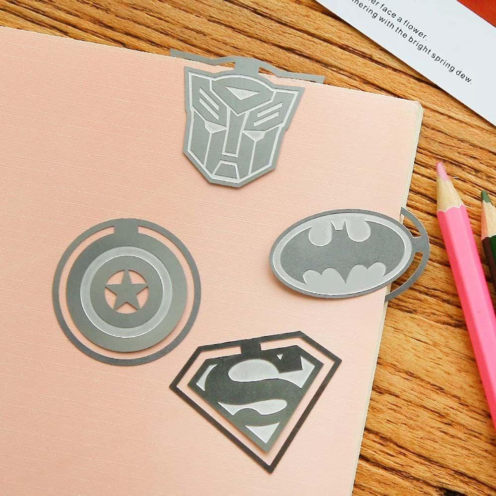 Lanfy Bookmark Metal Anak Superman Buku Kertas Klip Perlengkapan Kantor Batman Kartun Book Marker