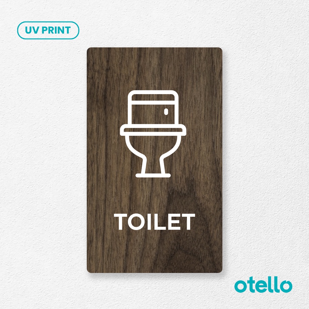 Otello - Papan Toilet Icon Ikon Restroom WC Kloset Modern Sign Board Kayu Print Signage Papan Label Tempel Ruangan