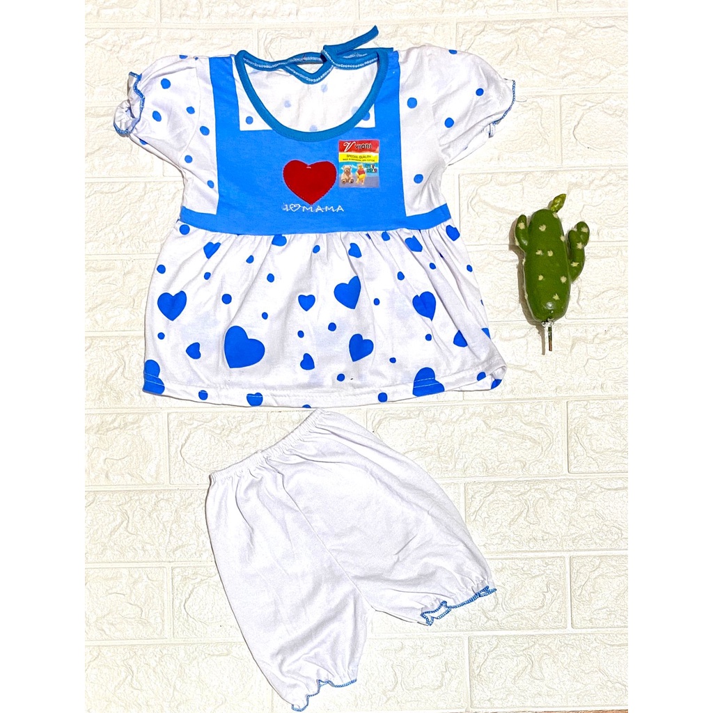 dress anak lucu murah motif love mama setelan 2-12bulan