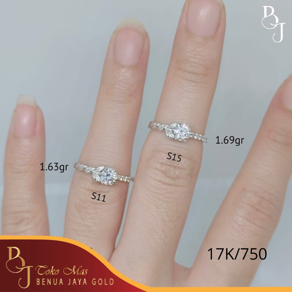 Cincin Solitaire Fashion Emas Putih 17K/750