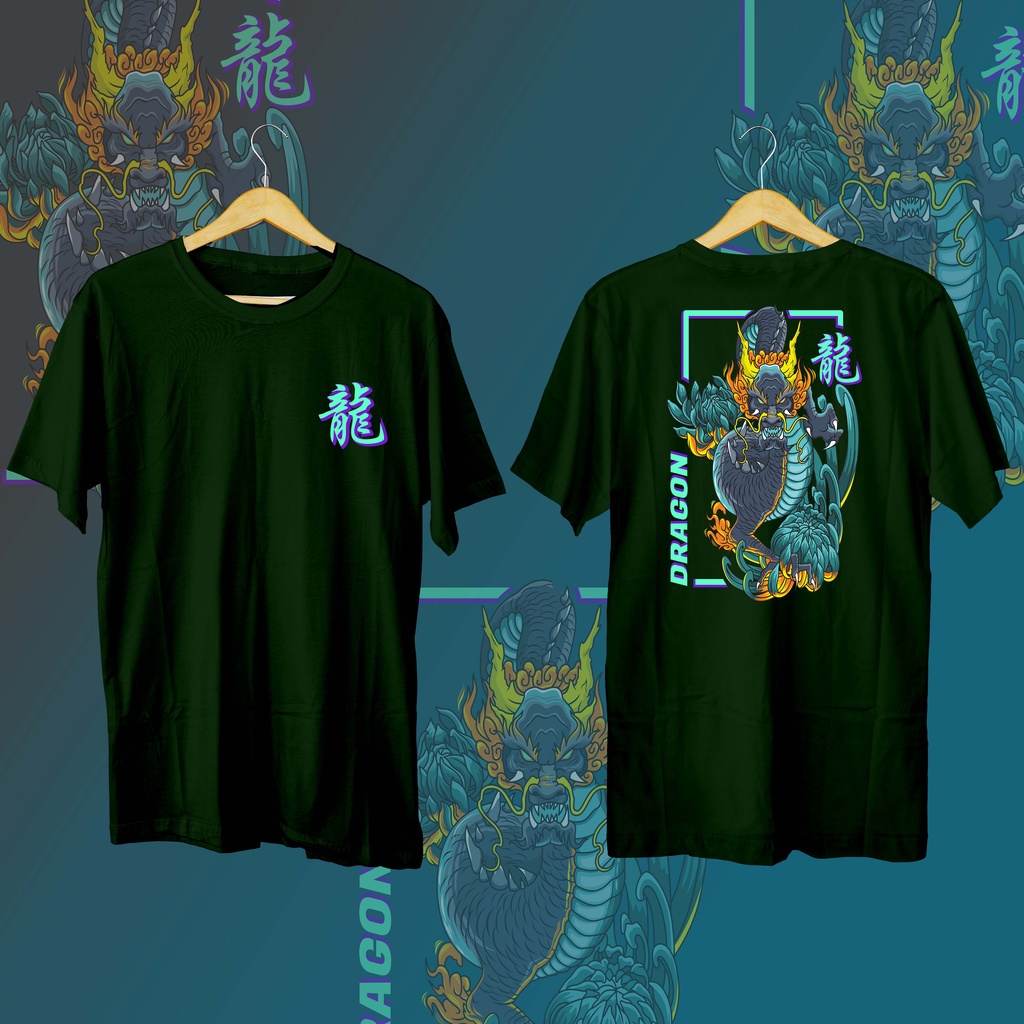 KAOS DISTRO GAMBAR DEPAN BELAKANG &quot;DRAGON&quot;/kaos pria/atasan distro/O neck