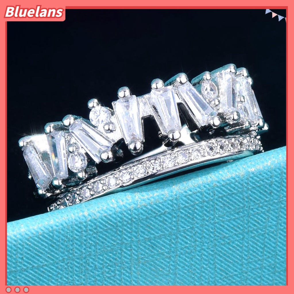 Cincin Berlian Imitasi Double Layer Model Terbuka Adjustable Untuk Wanita