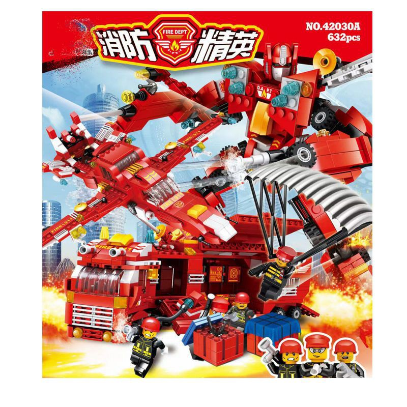 [tma] 632pcs Mainan Balok Susun Robot Mobil Pemadan Kebakaran / Balok Transformer Fire Fighter