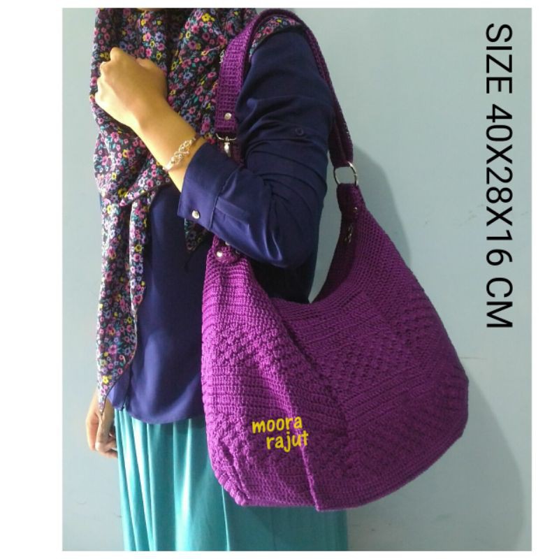 HOBO BESAR FULL RAJUT UNGU MOORA RAJUT TERMURAH TAS SELEMPANG WANITA