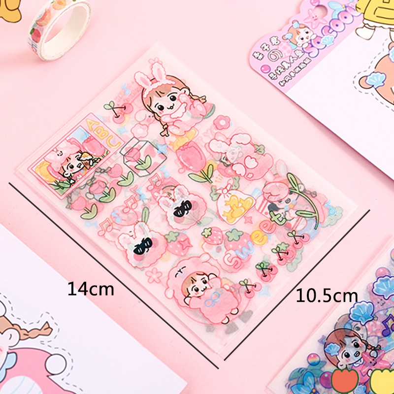 4 Sheets Cartoon Frosted PET Stickers Waterproof Girl Water Cup Stationery Decoration DIY Stickers