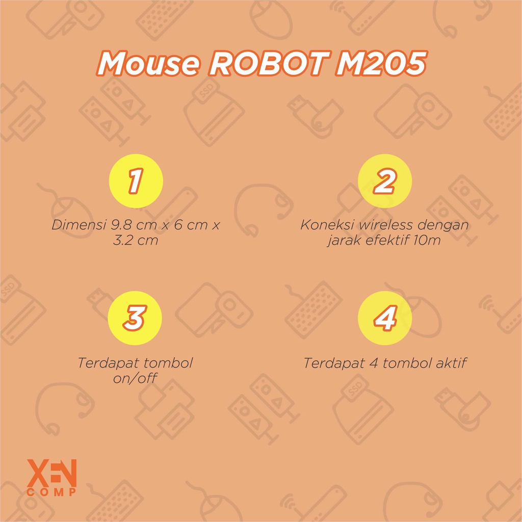 ROBOT M205 WIRELESS MOUSE 2.4Ghz 1600DPI GARANSI 1 TAHUN