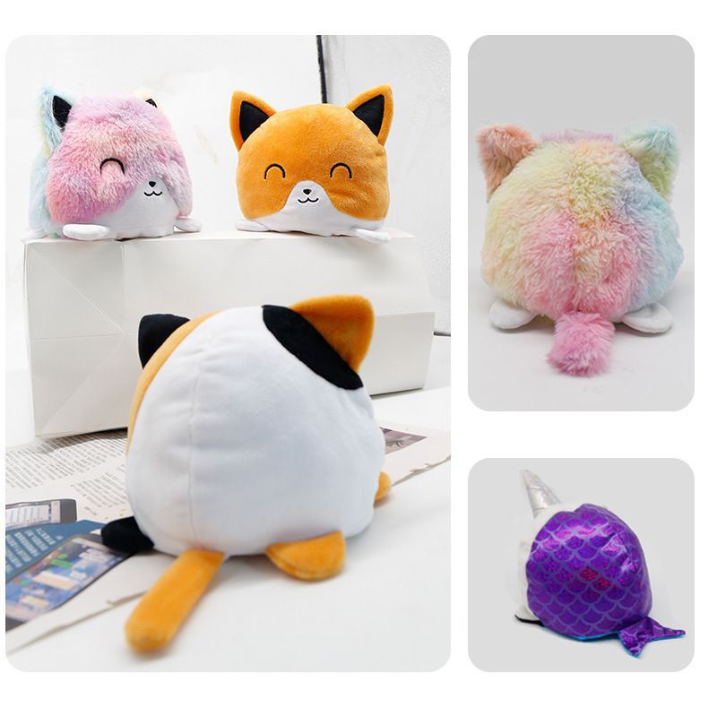 15cm Boneka Reversible Flip Cat Plush Stuffed Toy Soft Animal Cute Doll Children Baby Gifts Mainan