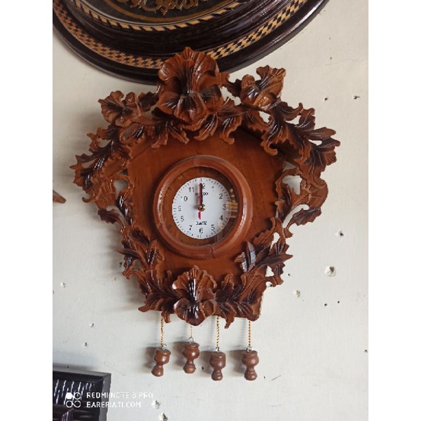 jam dinding ukir mawar - jam dinding jati - jam kayu jati - toko kayu jati