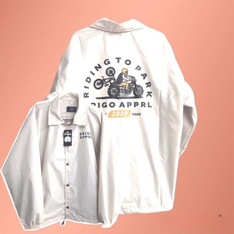Jaket Coach Apparel Parasut Taslan Cream Bike-WHITE LATE