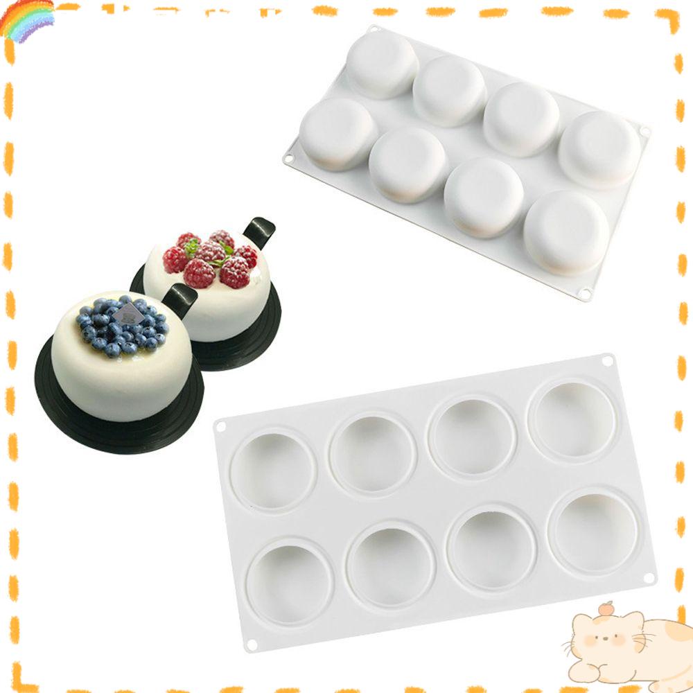 SOLIGHTER Flat Round Bakeware 8 Cavity Baking Tools Cake Mold New Chocolate Mousse DIY Pastry Dessert Bread Jelly Pudding Ice Cream Silicone