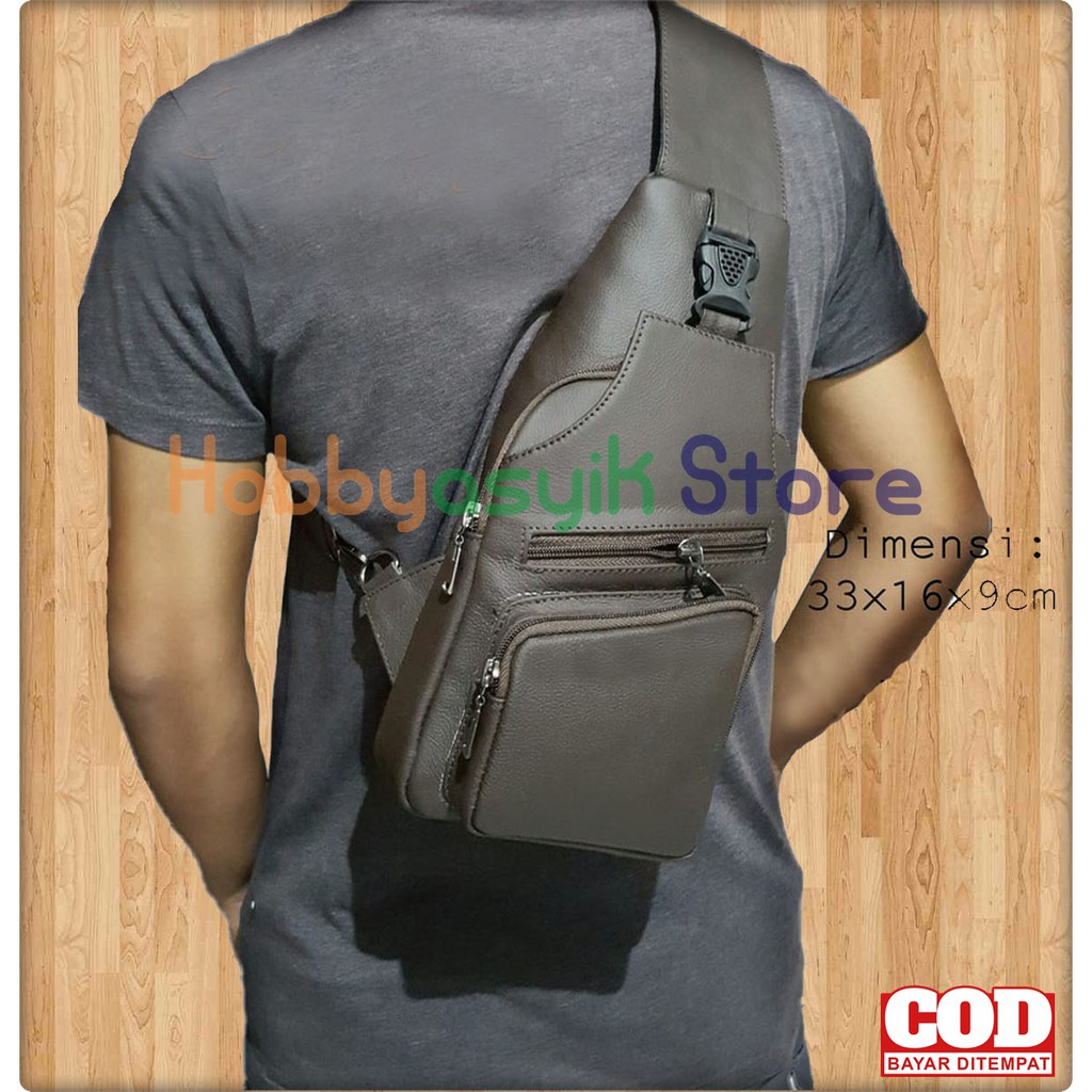 TAS SELEMPANG PRIA KULIT ASLI SLINGBAG COWOK SLEMPANG BODYPACK MURAH