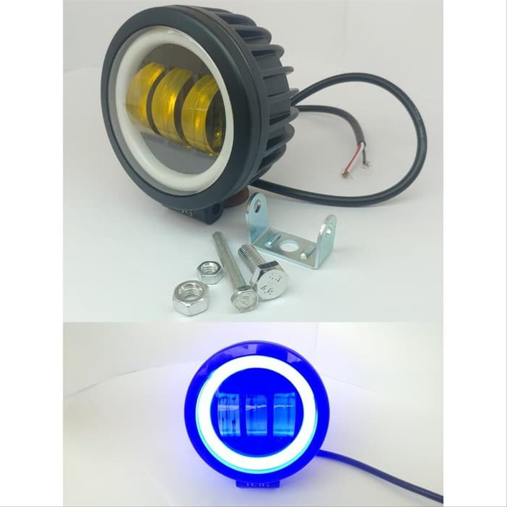 lampu tembak mini daymaker 4D 3 lensa 30 watt bulat ring biru sinar kuning Berkualitas