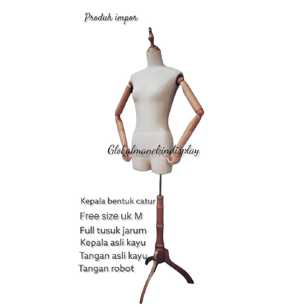 Jual Patung Manekin Baju Badan Tusuk Jarum Wanita Tangan Kayu Robot