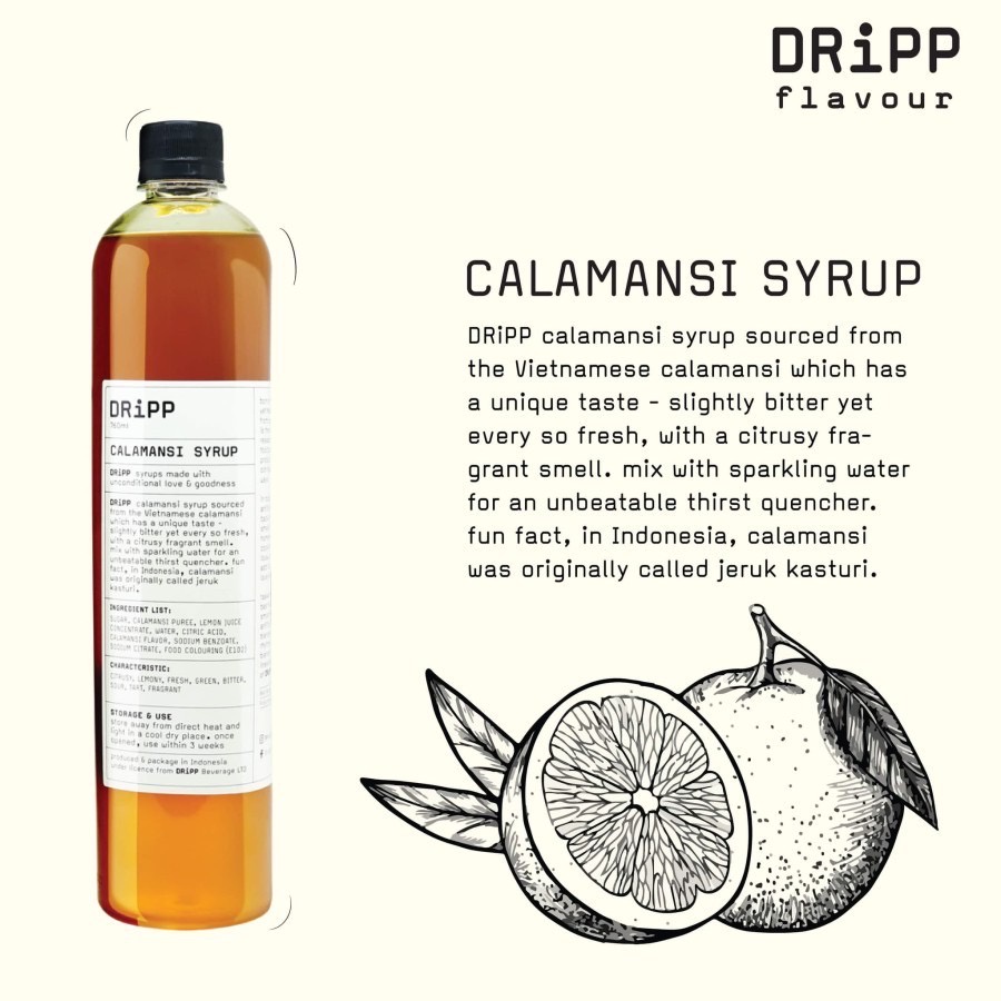 

DRiPP Calamansi Syrup - Sirup Perisa Minuman Rasa Calamansi untuk HORECA