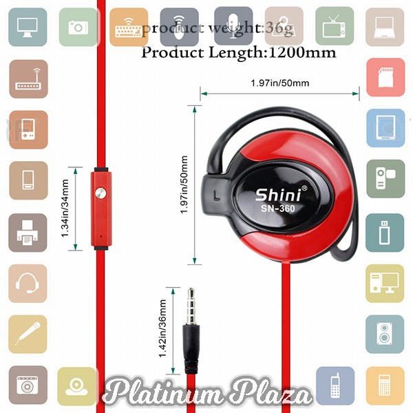 Shini Earhook Clip-on Headphone Sporty - SN360 - Black`1N9947-