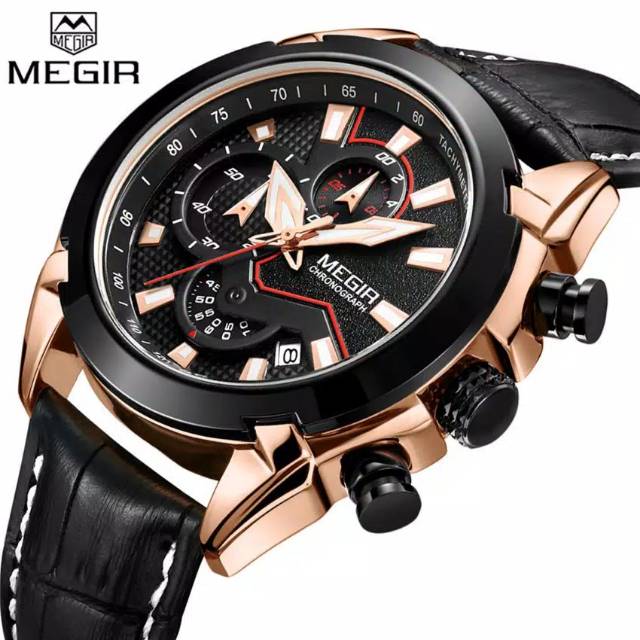 Megir 2020 Original Jam Tangan Pria Chrono Black Gold
