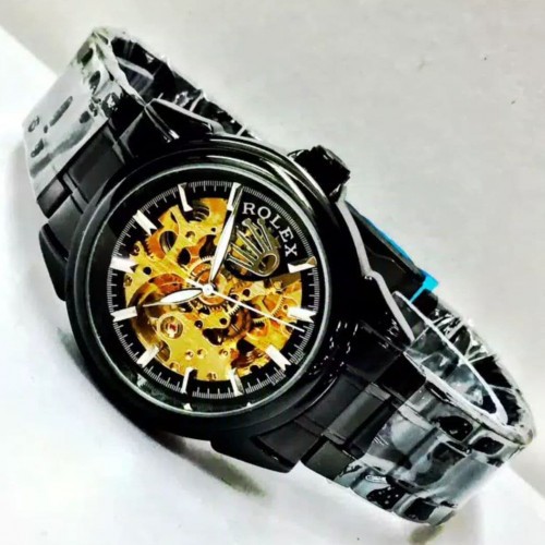 Jam Tangan Arloji Pria Rolex Automatic Boysize Hitam Transparan
