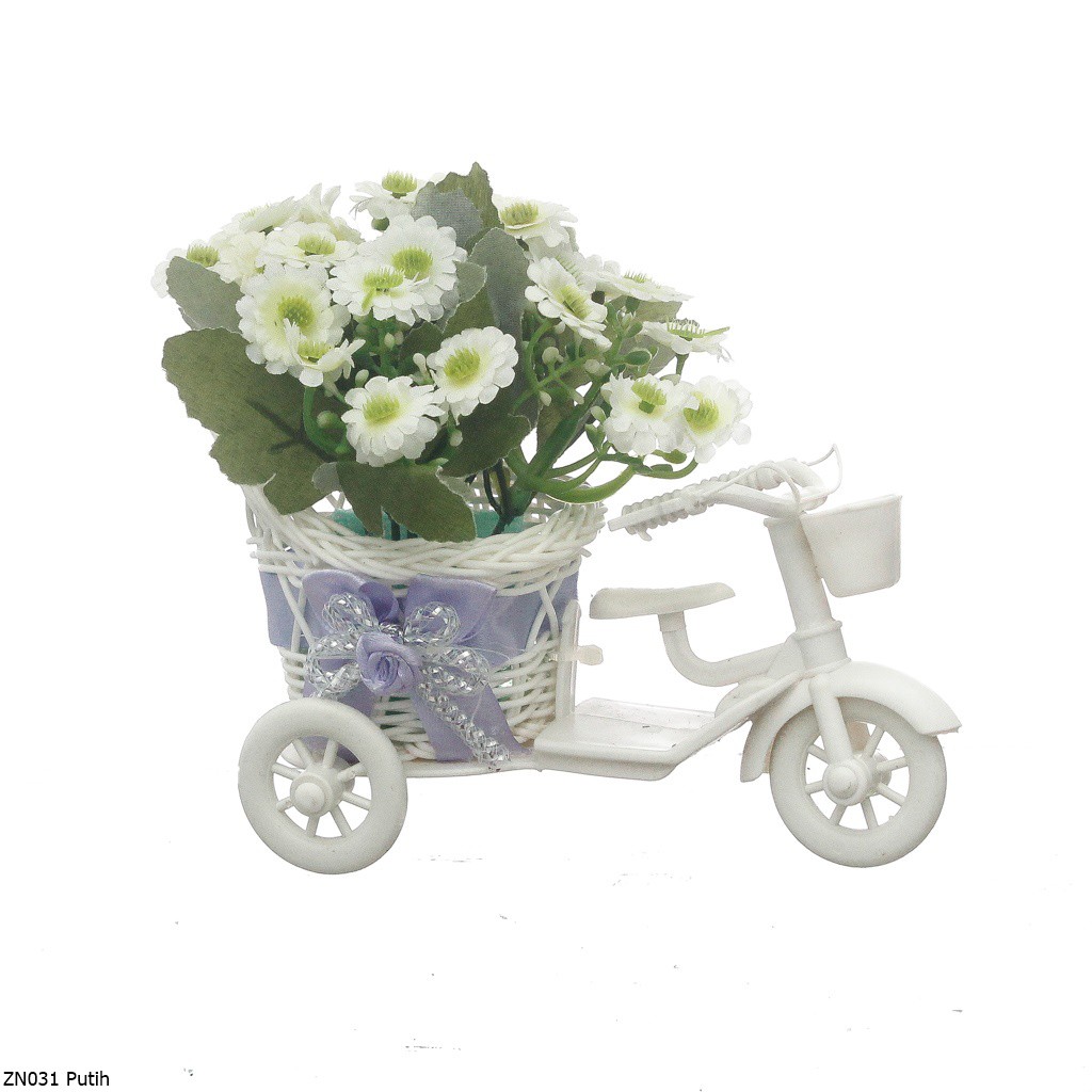 Bunga Plastik Zinnia Pot Sepeda ZN03-Putih