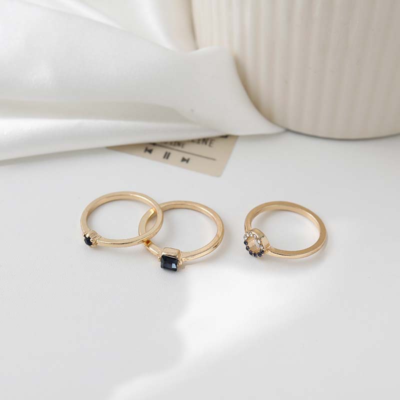 Japan and South Korea New Three-piece Diamond Ring Ins Trend Personality Cold Wind Light Luxury Niche Design High Sense Combination Finger Loop Fashion Accessories Jewelry Gifts