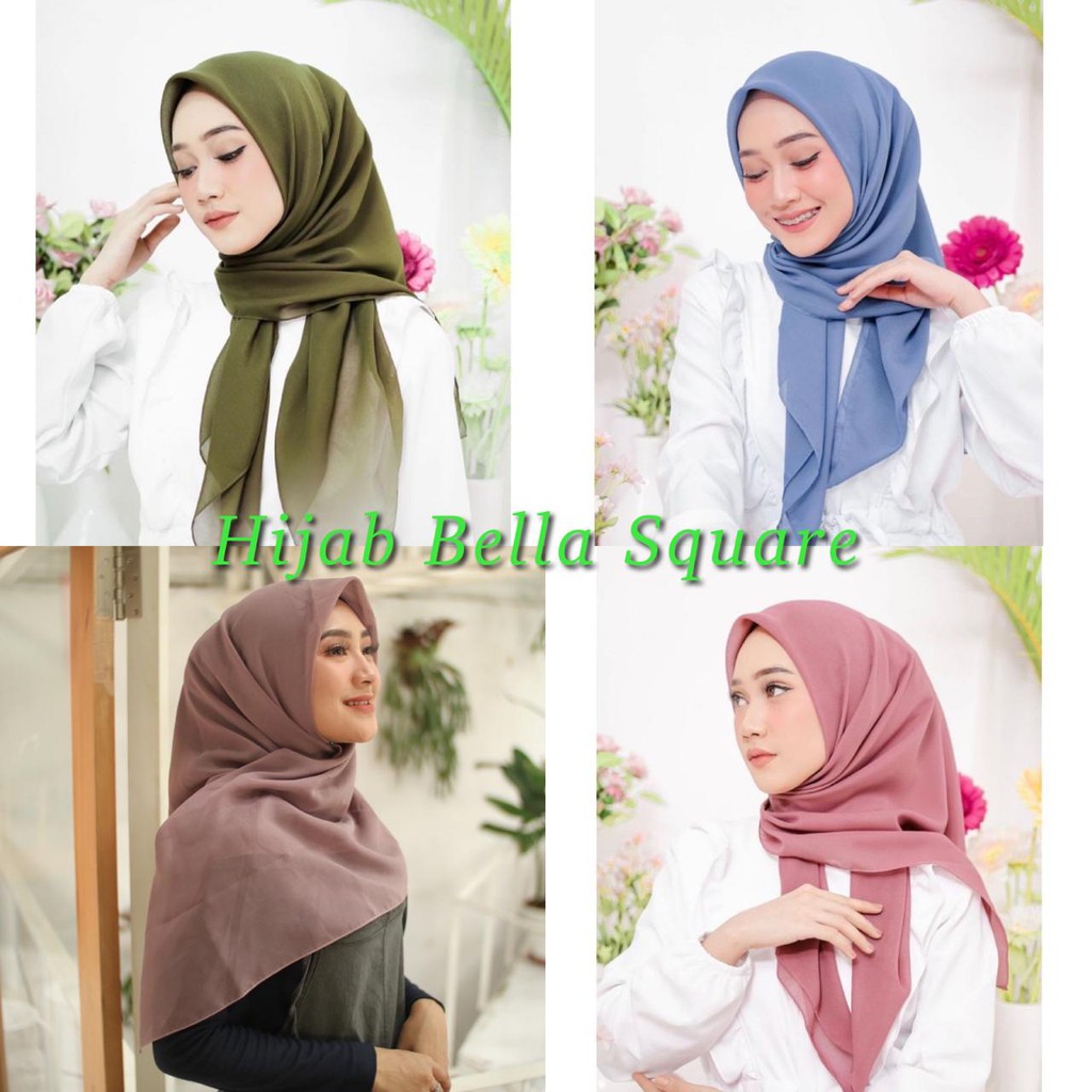 Hijab Segi Empat Poly cotton PREMIUM , Jahit Tepi, Bella Square, Plain Hijab/Poton Polos