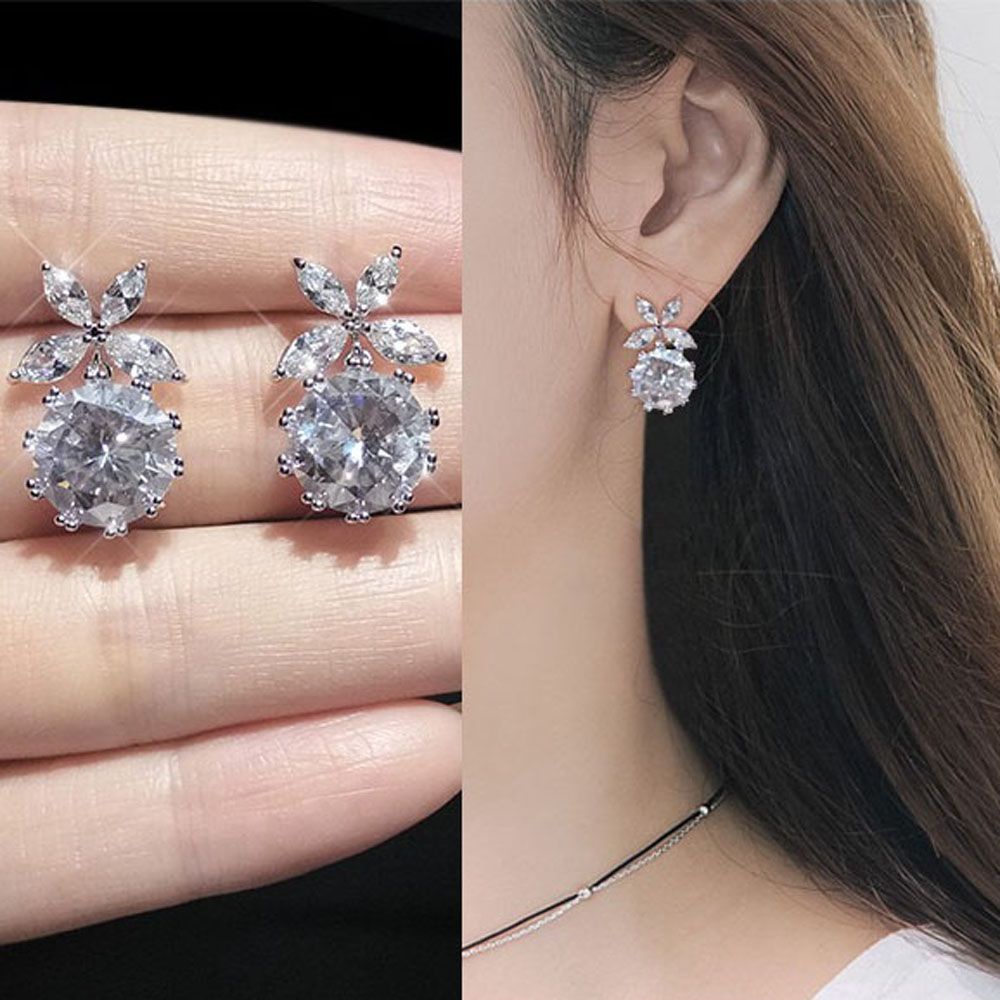 Needway  Elegant Ear Studs Trendy Jewelry Dangle Drop Earrings Prevent Allergy Korea Style Rhinestone Shiny S925 Silver Needle Girls Fashion Accessories/Multicolor