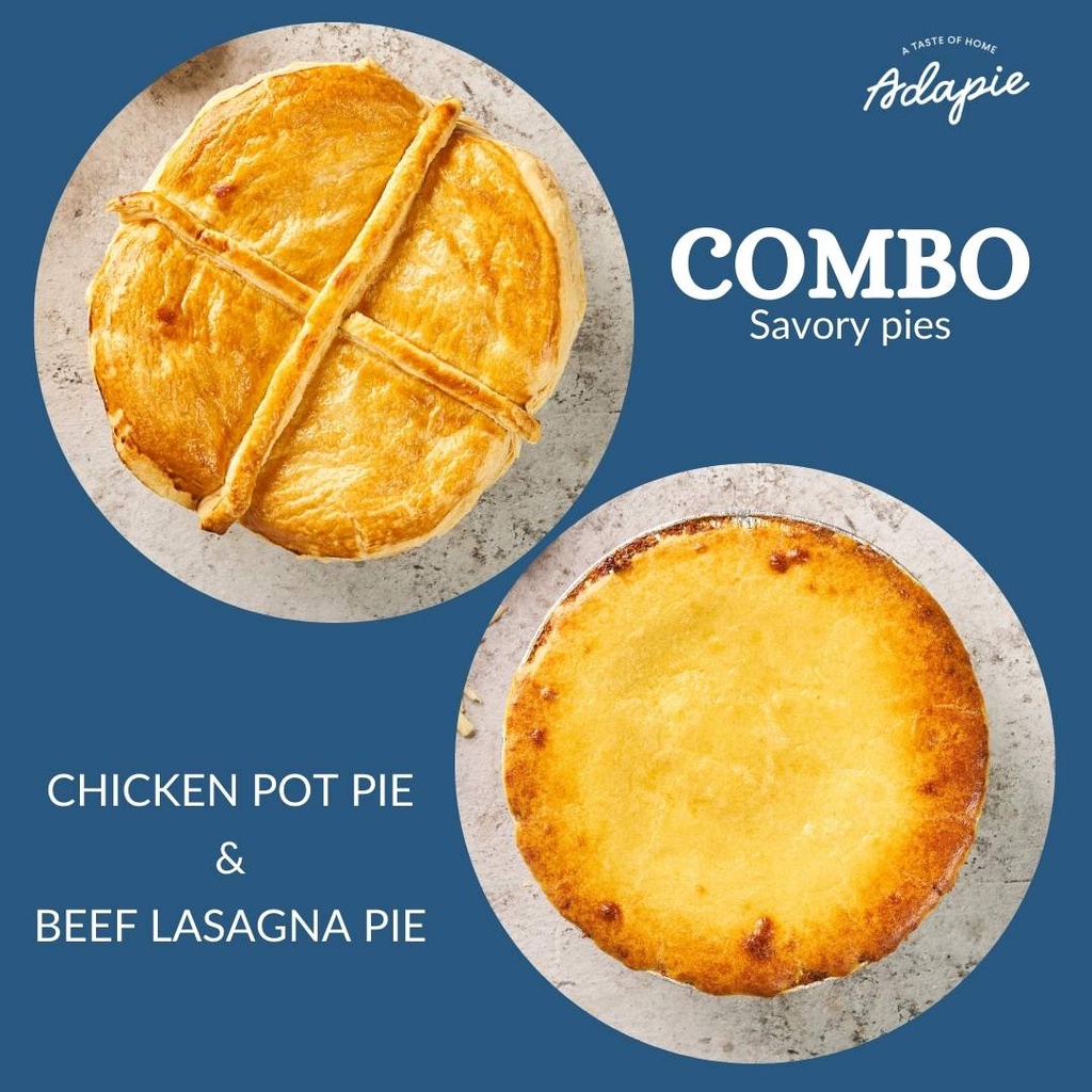 

COMBO CHICKEN POT PIE & BEEF LASAGNA PIE 10CM