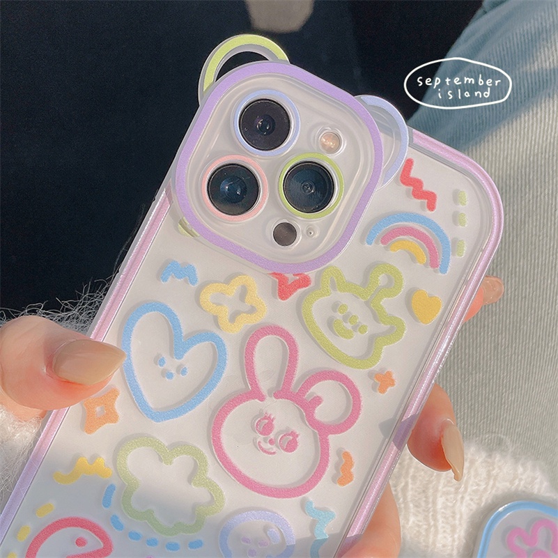 Soft Case Silikon Transparan Motif Graffiti Untuk Compatible for iPhone 14 13 12 11 Pro Max X Xr Xs Max iPhone 8 7 6 6s Plus SE 2020 Cute Graffiti Clear Phone Case Soft Silicone Shockproof Transparent Soft Case Protective Cover