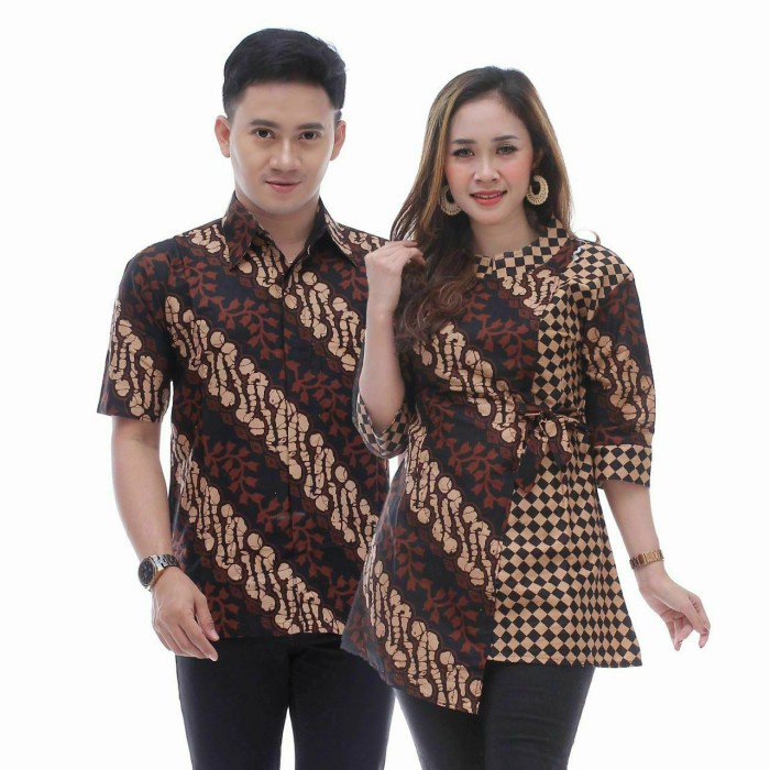 ramma16 BAJU BATIK COUPLE PASANGAN - BATIK KELUARGA - BATIK COUPLE COKLAT - M mrh