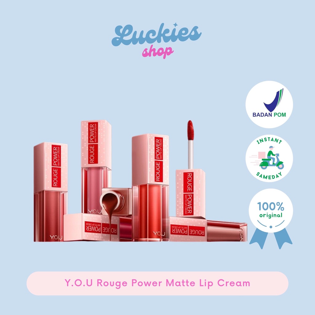 BPOM YOU Rouge Power Matte Lip Cream | Matte Finish, Tahan Lama, Nourishing with Manuka Honey Lipcream Lipstik Lipstick Lipmatte