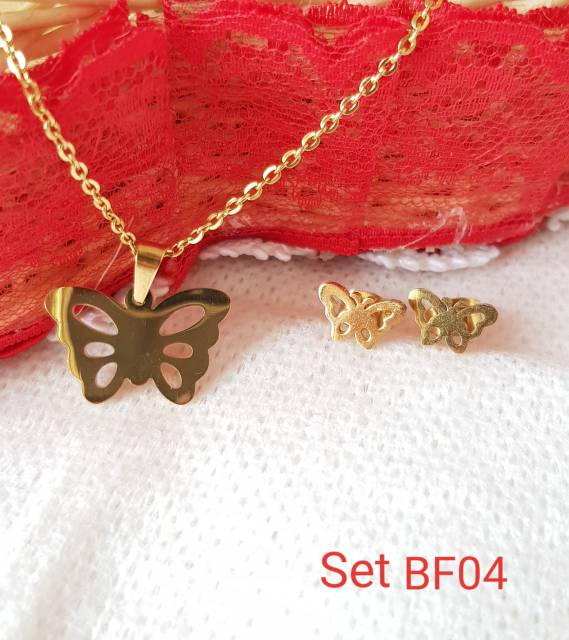 SET Kalung &amp; Anting Buterfly Titanium Import Antikarat Selamanya SG08