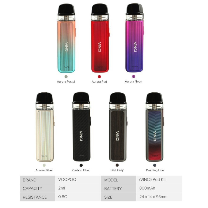 VINCI POD KIT MTL 15W 800MAH AUTHENTIC BY VOOPOO