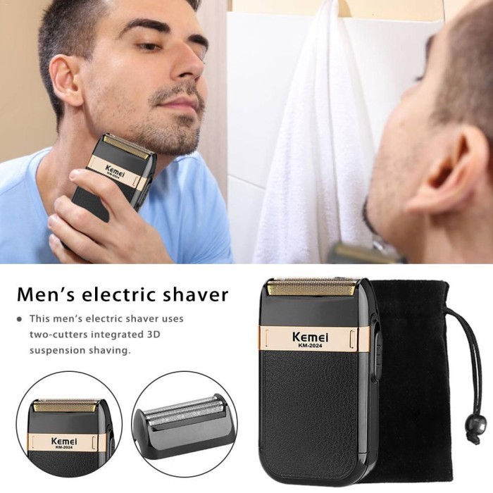 Kemei KM-2024 USB Wet and Dry Shaver Trimmer Alat Cukur Jenggot Kumis