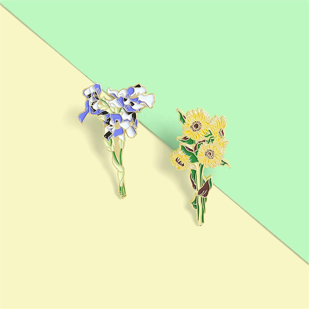 Lily Sunflower Pin Art Elegan Lukisan Lencana Enamel