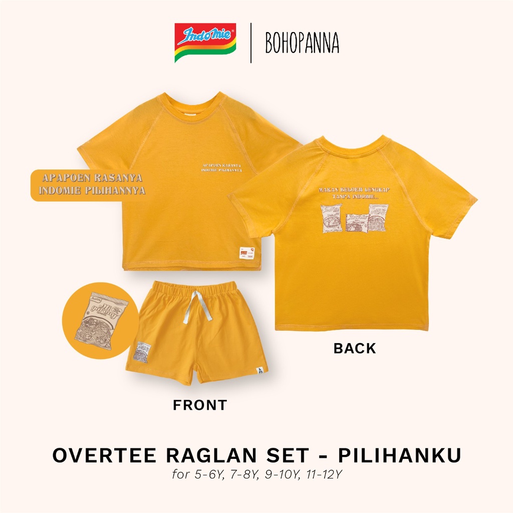 BOHOPANNA X INDOMIE OVERTEE SET FAMILY SET BUNDLE INDOMIE OVERTEE RAGLAN SET 5 - 12 TAHUN