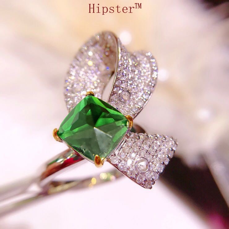 High-Definition Design Imitation Natural Emerald Super Fairy Bow Ring