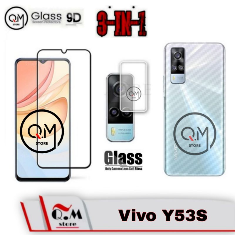 PAKET 3 IN1 Tempered Glass Full 9D Vivo Y53S Anti Gores Screen Guard Pelindung Layar Full 9D