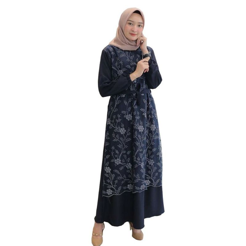 GAMIS BRUKAT RINIA KOMBINASI MOSCREPE / OUTFIT KONDANGAN / ALMA GAMIS SWAN