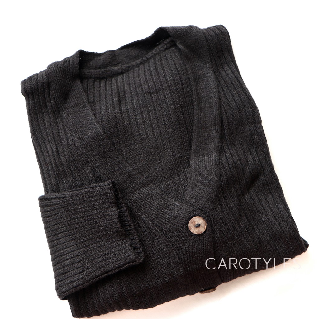 CARDIGAN CROP RAJUT KARDIGAN CARDY RAJUT CROP TOP KOREA FASHION OUTER OUTWEAR WANITA CEWEK PEREMPUAN-CROP BLACK
