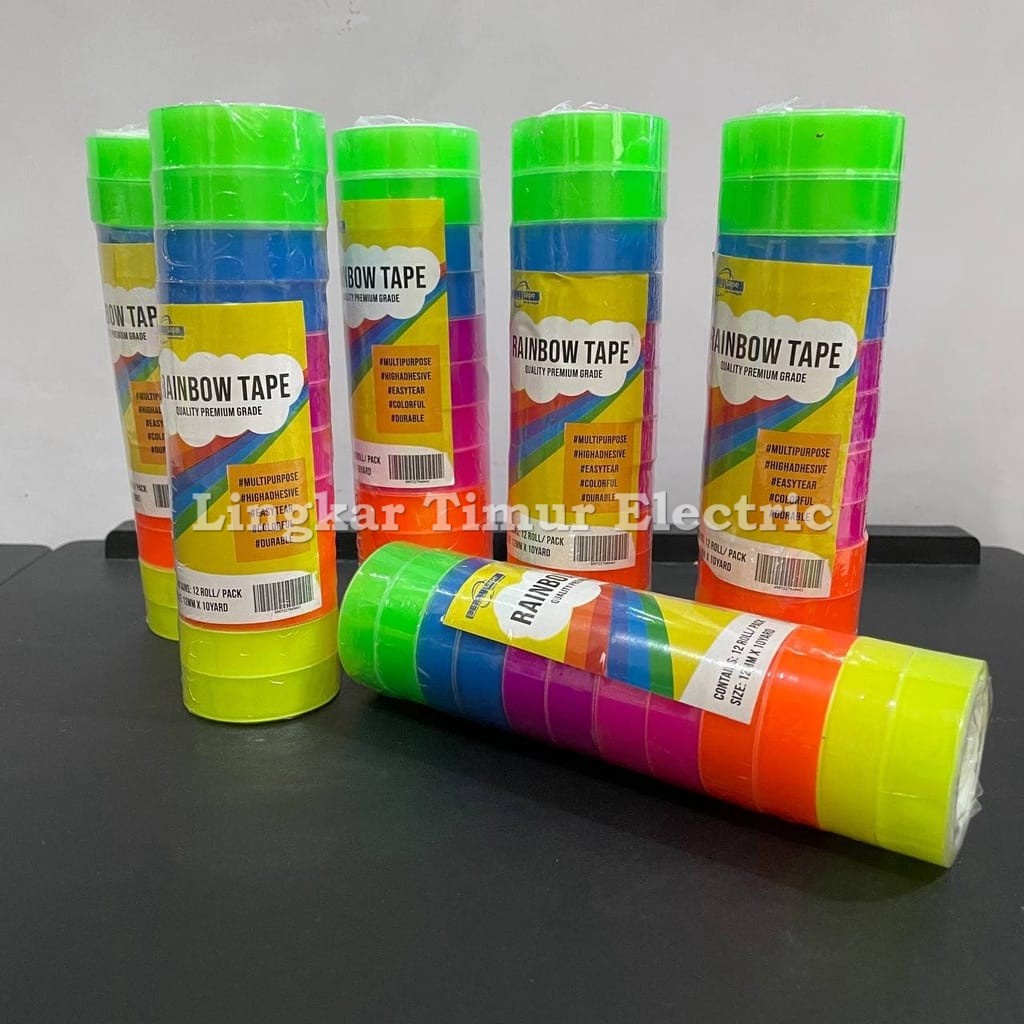 

Stationary Rainbow Tape Berry 12mm x 10 Yard Selotip Warna Warni 12pcs