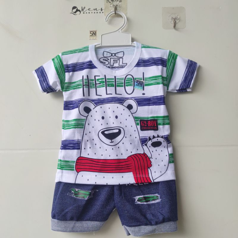 SNI Hello Bear Setelan baju celana jeans anak bayi SSL