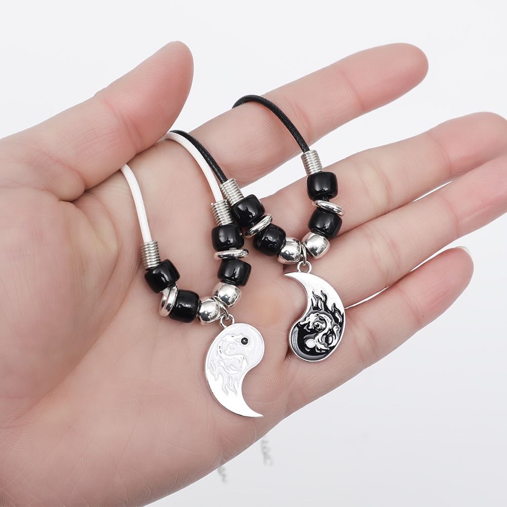 1 Pasang Kalung Rantai Liontin Naga Yin Yang Tai Chi Gosip Tenun Bahan Alloy Dapat Disesuaikan Untuk Pasangan