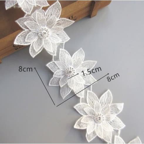 Lace Patch - White Flower Beading #33 (5pcs)