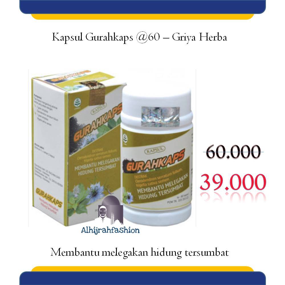

Herbal Kapsul Gurahkaps Griya Herba @60 Herbal Gurah Alami Tanpa Rasa Sakit