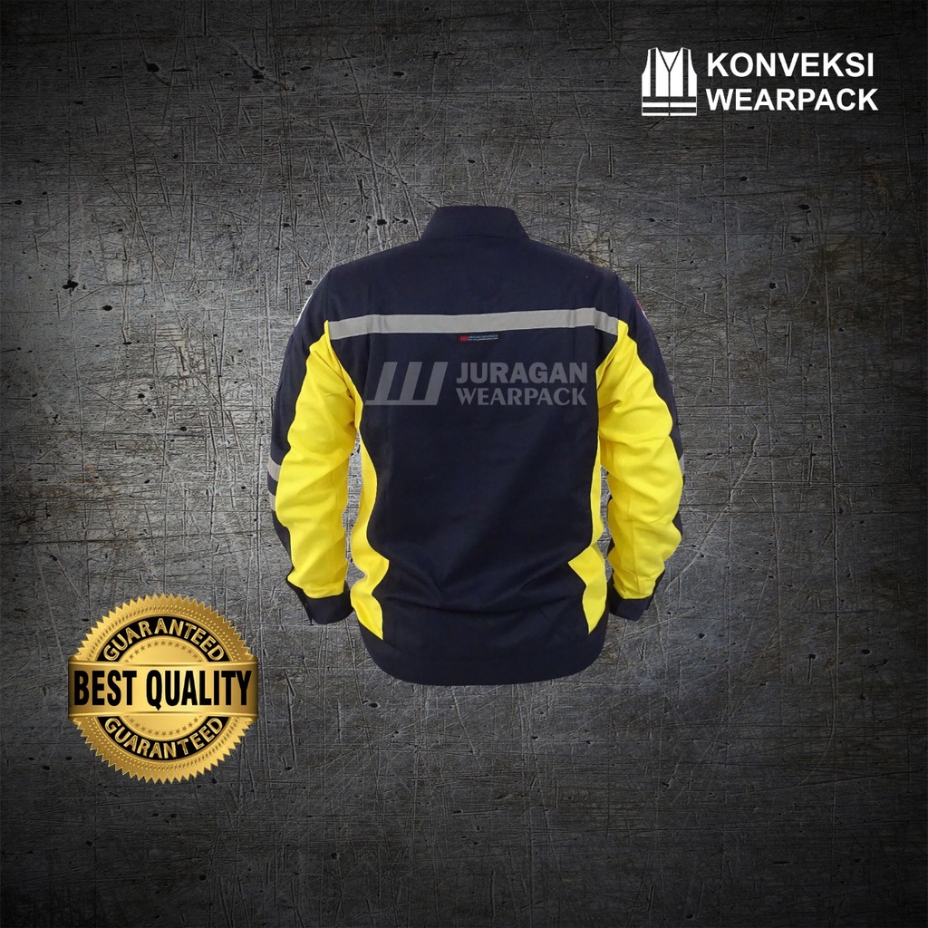 Wearpack Kerja Warna Kuning Kombinasi Biru Navy